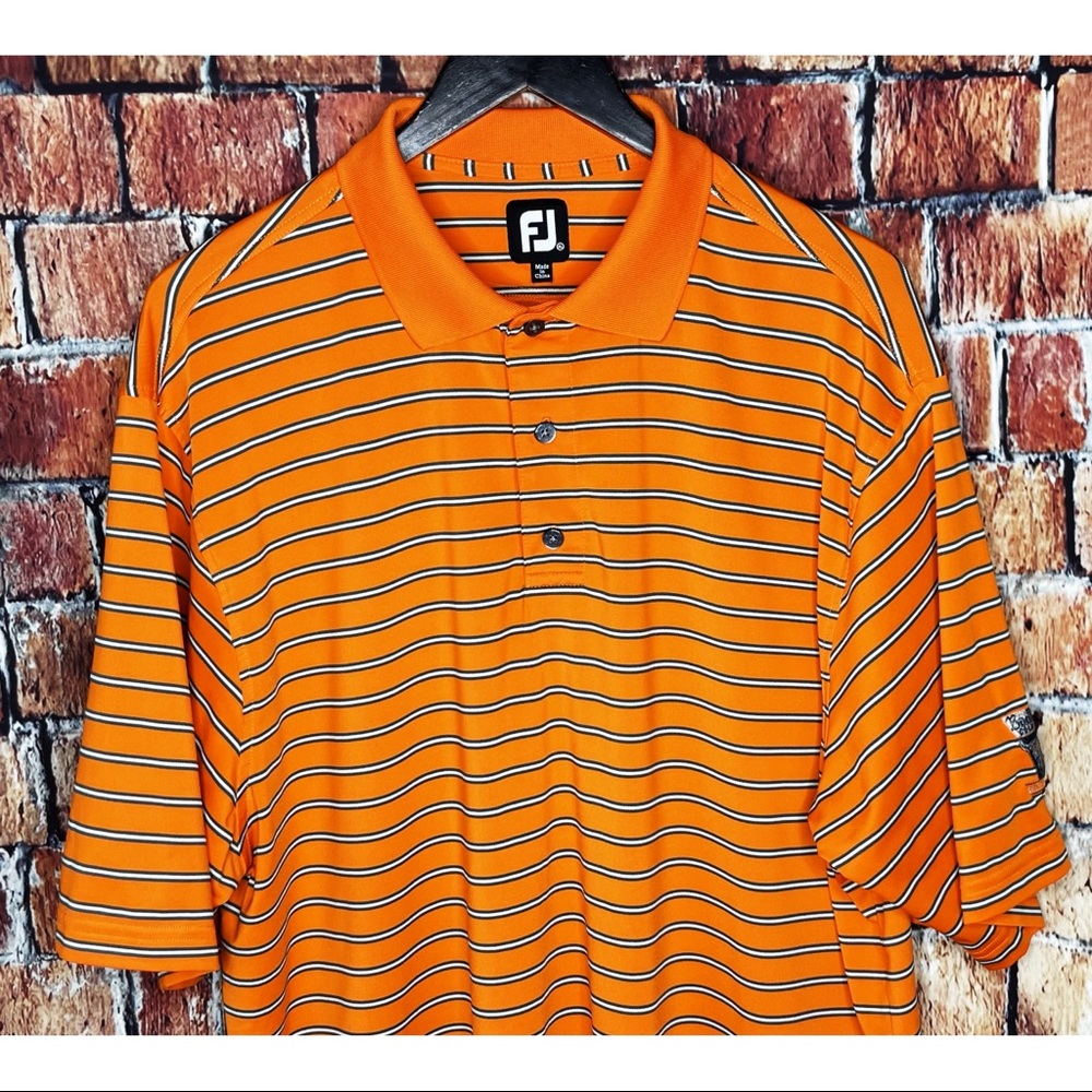 FootJoy FJ Performance XL Polo Golf Shirt Men’s Orange Green White Striped